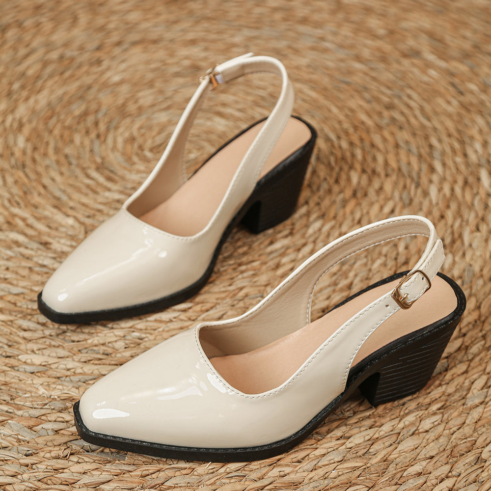 export european size closed-toe backless women's sandals summer square toe fashion patent leather chunky heel burgundy high heels