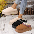 round toe suede rubber snow boots mid-heeled thick solefleece-linedheattech lace fashion cotton slippers for women