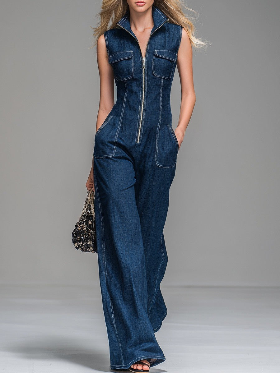 Amazon's new export fashion silm shows body shape fashiontrendy sense denim jumpsuit straight-legpants tight waist