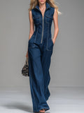 Amazon's new export fashion silm shows body shape fashiontrendy sense denim jumpsuit straight-legpants tight waist