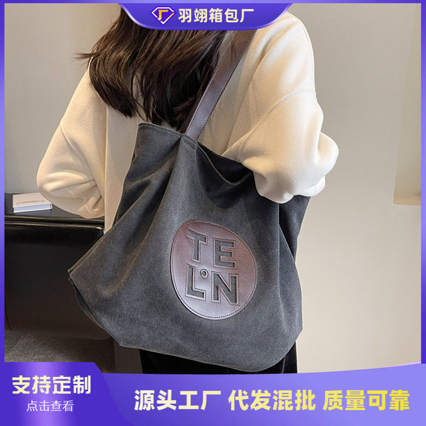 Canvas tote bag women's large capacity 2025 new women's fashion commuter bag work tote bag high-end bag