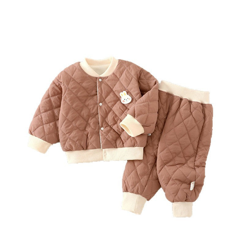 Babibele cotton-padded outfit set: quilted, two-piece, baby & toddler padded set - thickened cotton pants and outerwear top for autumn and winter
