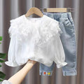Spring outfit set  new stylish girls' baby fashionable toddler trendy denim spring two-piece set