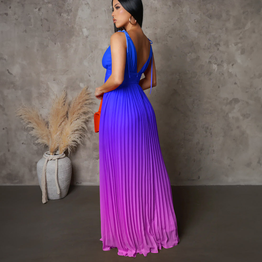 D403   cross-border summer sling backless sexy strap gradient color long skirt dress foreign trade dress