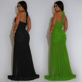 C7398 cross-border   fashion women's summer mesh sexy slit solid color dress