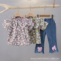 Summer floral dress set for 0-4 year old baby girls - single-breasted skirt, short-sleeve children's summer outfit