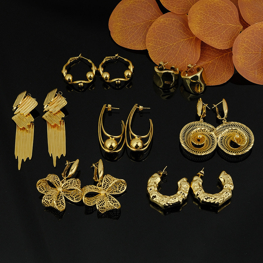 hot-selling golden classy exquisite exaggerated acrylic earrings c-shaped water drop threaded earrings heart earrings