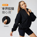 European and american style loose fit half-zip long sleeve yoga jacket - warm, fleece-lined stand collar running and workout top