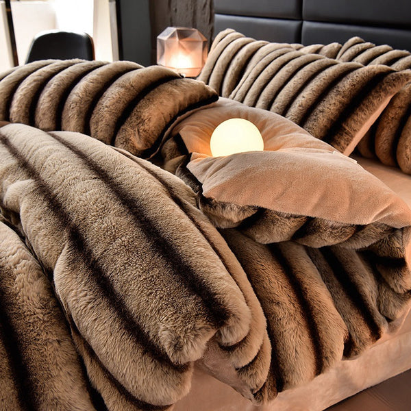 Winter thickened rabbit fleece four-piece set milk fleece bed sheet quilt cover Nantong coral fleece quilt cover bed three-piece set