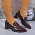 Plus size british style pointed toe loafers for women -  summer new arrival - retro slip-on single shoes with chunky heel - small leather shoes