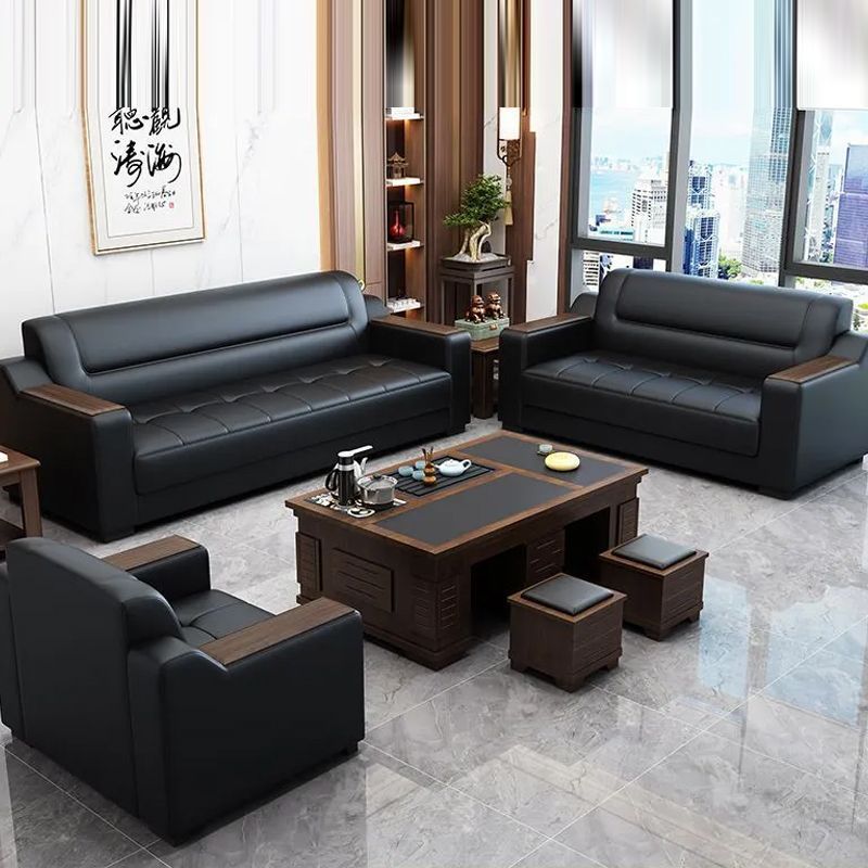 Office sofa business vip reception lounge office sofa genuine leather sofa office sofa coffee table set