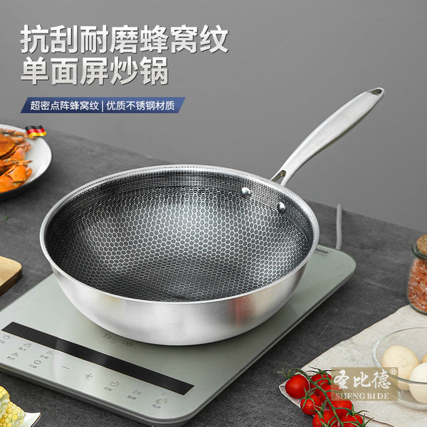 Stainless steel wok uncoated honeycomb non-stick wok light fumes wok household gas gas induction cooker
