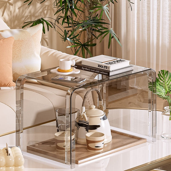 Transparent acrylic coffee table light luxury high-end small table cream wind master bedroom balcony small table storage rack