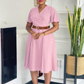 C8636 european and american women's clothing  new fashion elegant solid color plus size v-neck flare sleeve african dress