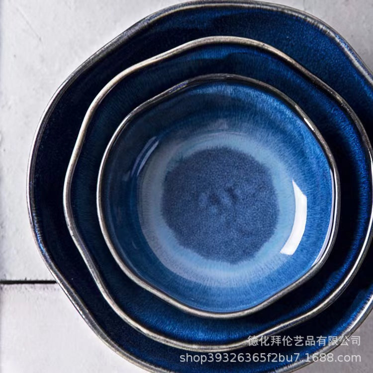 Creative kiln-turned ceramic special-shaped bowl, large bowl, fruit bowl, dessert bowl, vegetable salad soup bowl, noodle bowl, rice bowl, hotel