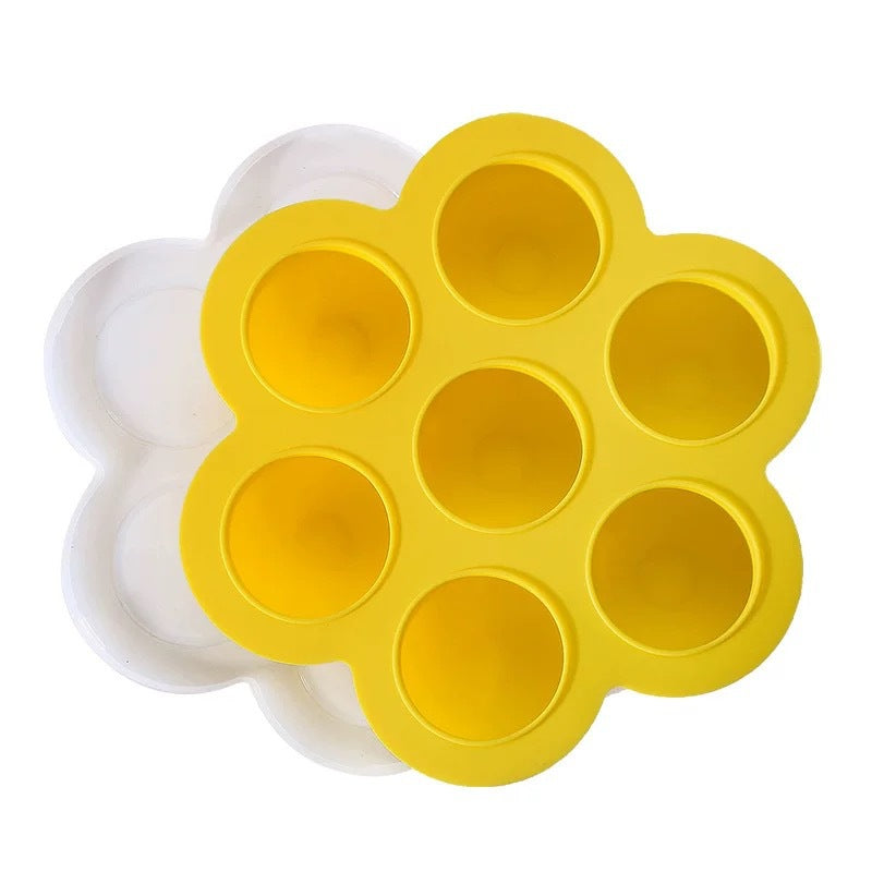 Factory direct seven-cavity silicone baby food container, 7-cavity food storage box ice cube tray, 130g with silicone lid