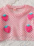 spring/summer new european and american style girls' hollow-out cardigan, solid color camisole + bowknot denim jeans three-piece set
