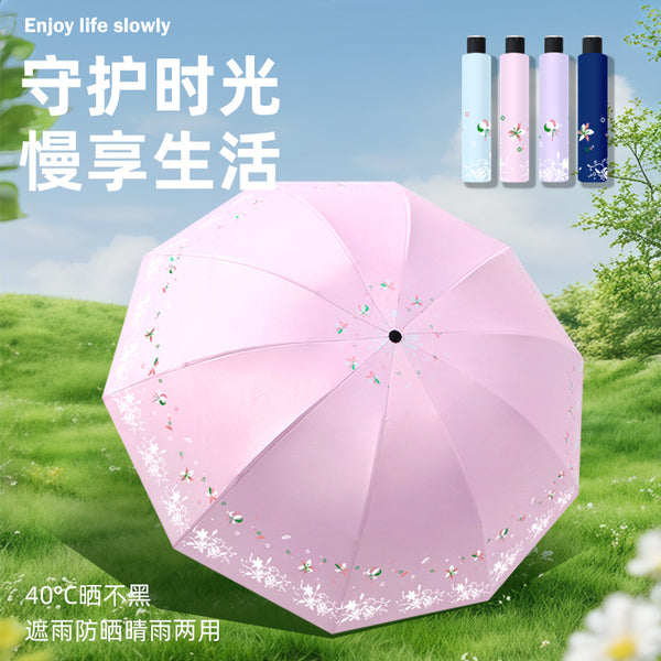 Outdoor parasol weather and rain umbrella ten bones enlarged vinyl sunscreen sun umbrella women's thickened folding umbrella wholesale
