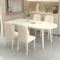 Modern minimalist light luxury table peninsula pure white rock slab dining table and chair set, home small apartment cream style dining table