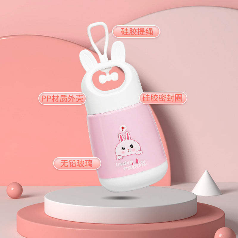 Customizable gift mugs - personalized with your logo, portable travel mugs, cute cartoon rabbit design, eye-catching and high-value glass water bottles
