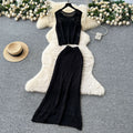 Korean sweet age reduction cut out crochet knittingtops women's high waist tight hip cover skirt summer clothes elegantsuit