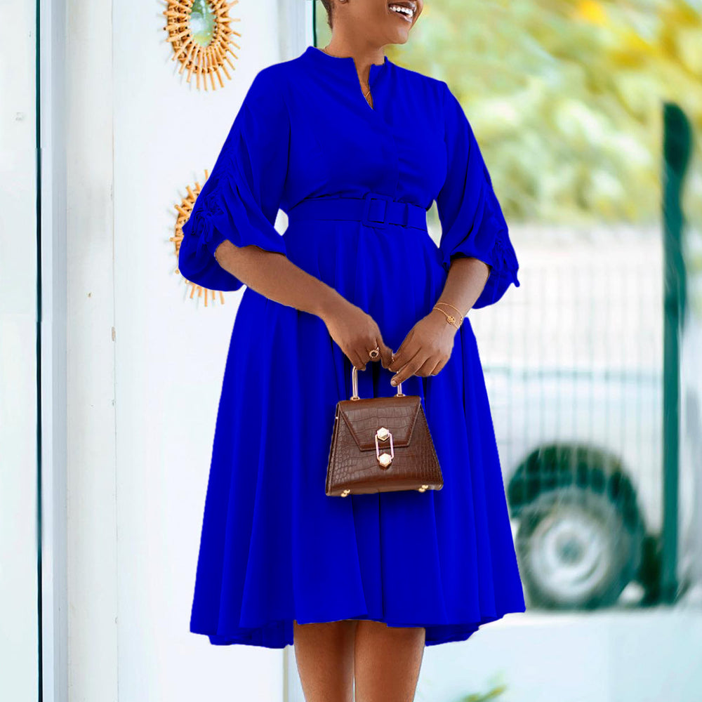 D3251 european and american women's clothing  autumn/winter new fashion elegant plus size pleated foreign trade a-line dress african dress