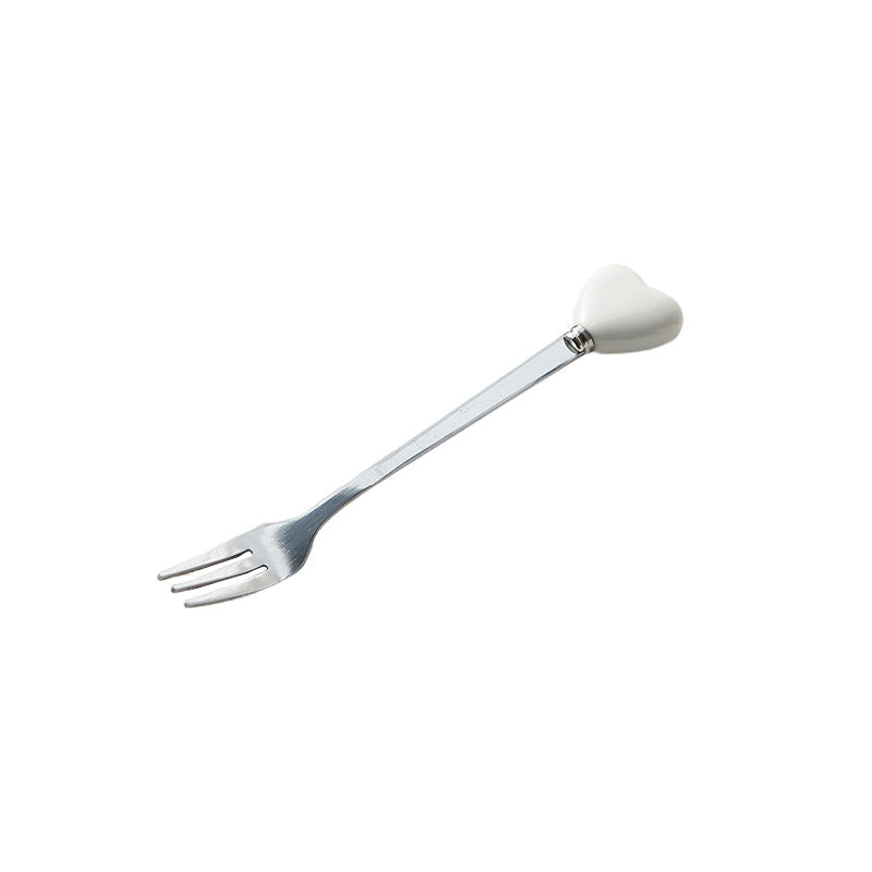 High-style ceramic handle forks, stainless steel household spoons, heart-shaped coffee stirrers, creative dessert spoons - wholesale