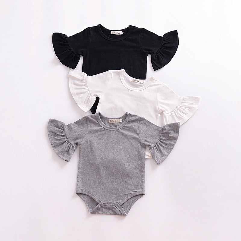 Children's clothing baby bell sleeves baby rompers european and american kids bag butt clothes rompers girl jumpsuit pure cotton short sleeves