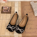 Plus sizenew arrival evening breeze pearl bows soft bottom beanie shoes women's fashion toe cap flats flats soft bottom slip-on