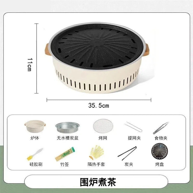 Outdoor camping style tea making by the stove zibo charcoal barbecue stove for home small multi-function smokeless barbecue grill heating stove