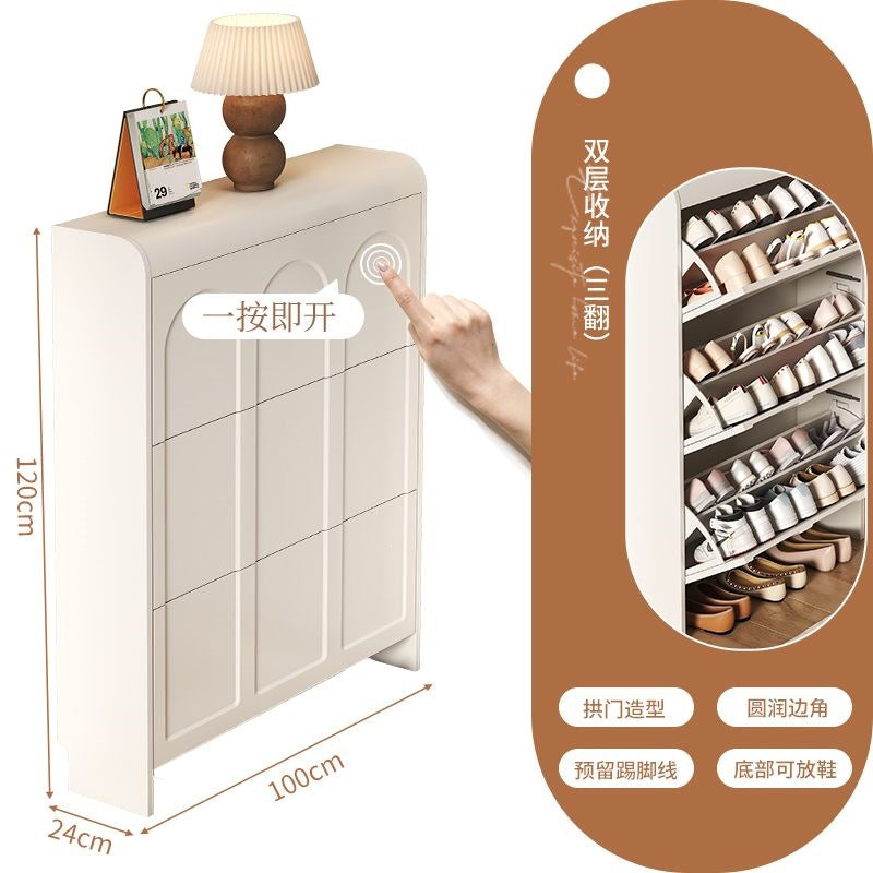 Cream style tipping shoe cabinet for home door entrance door entrance cabinet all-in-one space-saving ultra-thin multi-layer storage shoe rack