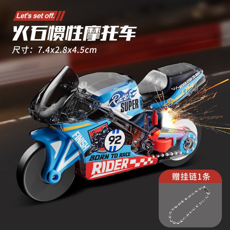 flint inertial motorcycle cool stunt artificial car keychain decompression spark special effects boy small toy