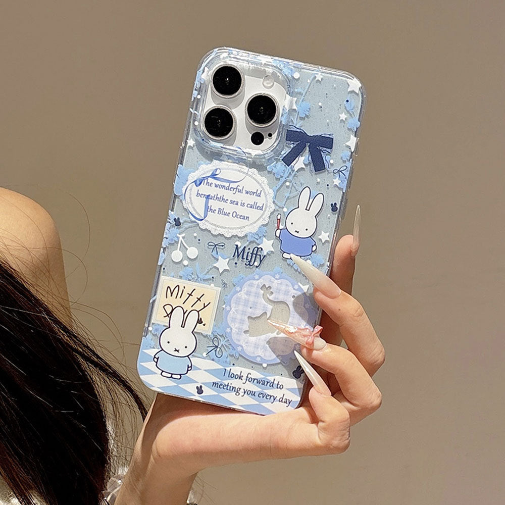 Suitable for apple 16 large hole miffy cute summer mobile phone case for girls iphone15 cartoon transparent protective cover 14