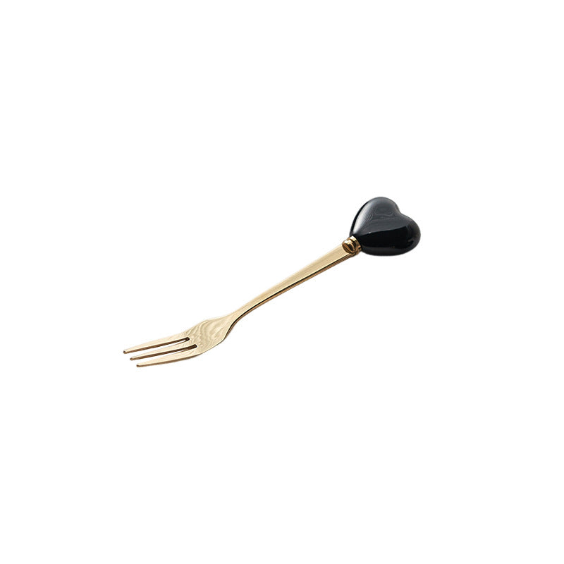 Luxury ceramic spoon stainless steel coffee spoon afternoon tea cake dessert spoon cross-border high-value small fork soup spoon