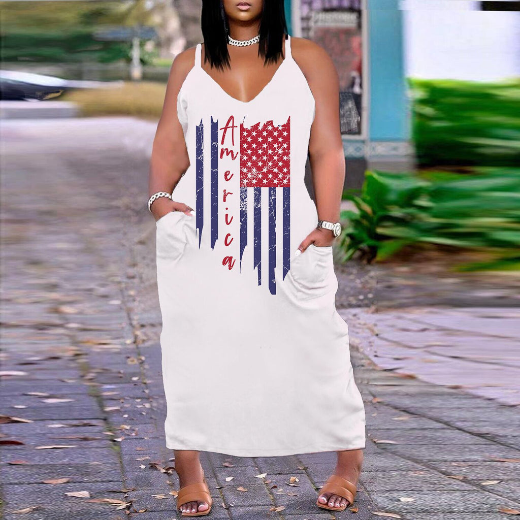 SK2411 European and American sexy suspender loose print large size dress