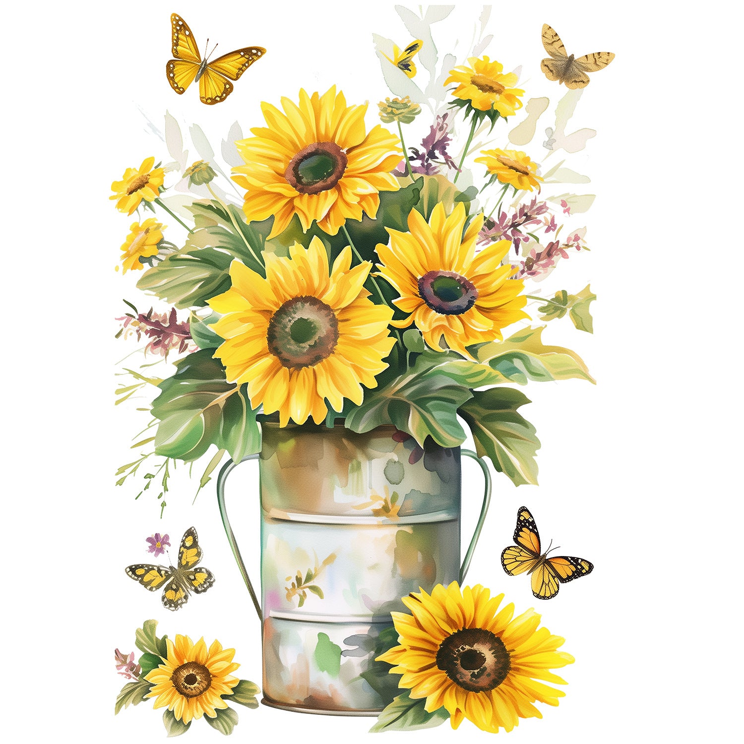 Cross-border  Iron Barrel Flower Pot Sunflower Butterfly Toilet Sticker Arrangement Toilet Bathroom Decoration Wall Sticker