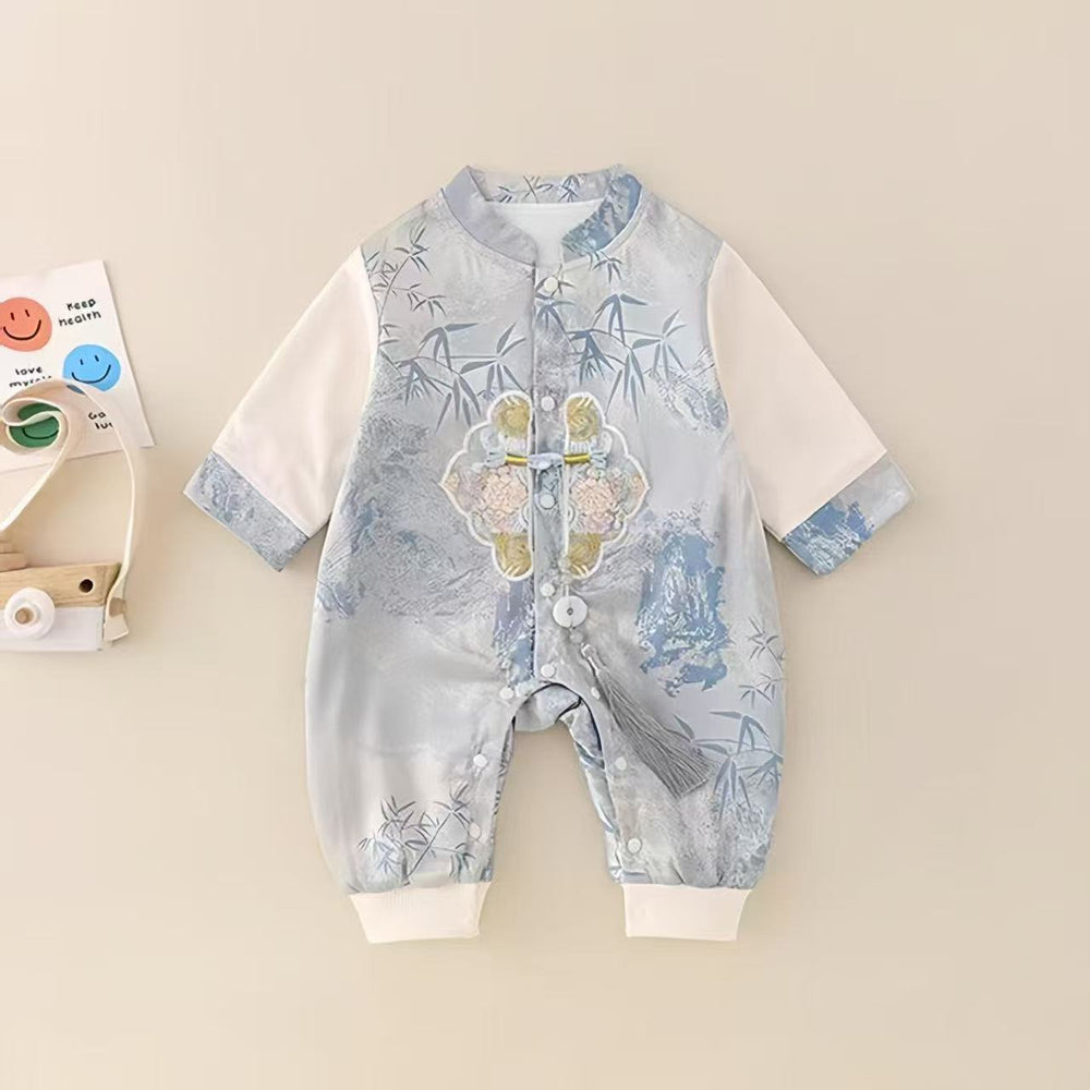 Baby boy full month, 100-day, and first birthday outfit - romper, baby spring/autumn double-layer long-sleeve chinese style romper