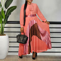 C8623 women's foreign trade new fashion tie-up color block pleated skirt elegant plus size european and american dress