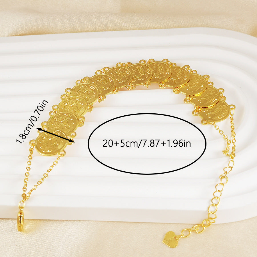 Middle eastern bohemian luxury coin bracelet with heart charm extension chain - bridal wedding birthday gift
