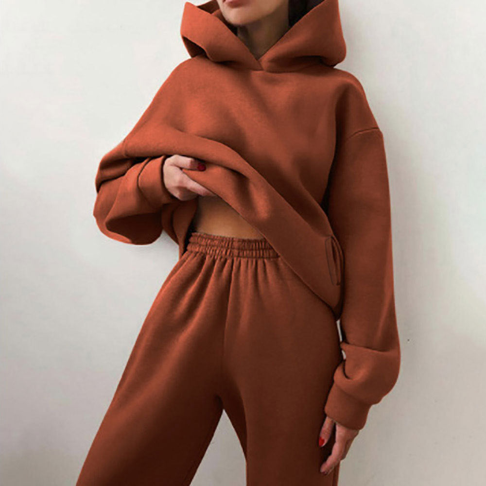 cross-border e-commerce women's fashion: european and american summer new arrivals - solid color casual sporty hoodie and pants set