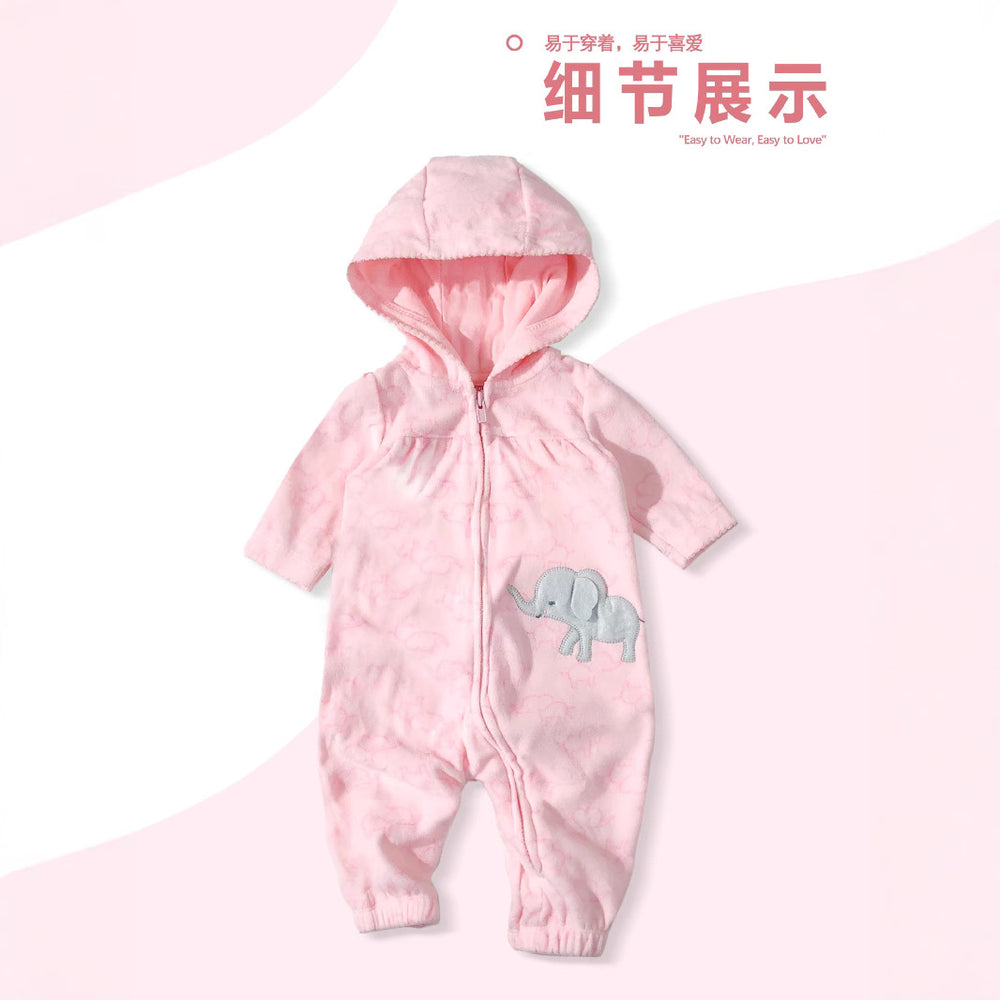 Export baby shake capsules velvet long crawl fall and winter style infant zipper windbreaker baby girl cute crawl suit jumpsuit