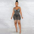 X5633   fashion new product hot diamond sexy suspender sleeveless chest wrap short skirt flowing beard dress