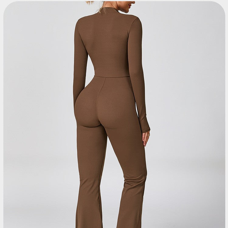 Customizable zippered cloud-feel long sleeve yoga bodysuit - high-intensity fitness activewear one-piece compression suit 2012