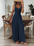 Fashion cross-border women's clothing  summernew arrival fashion waist elegant overalls suspender wide-leg jumpsuit