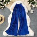 Summer outfit: high-waisted tie-waist casual pants for women - plus size, slimming, flattering, and flowy wide-leg pleated trousers
