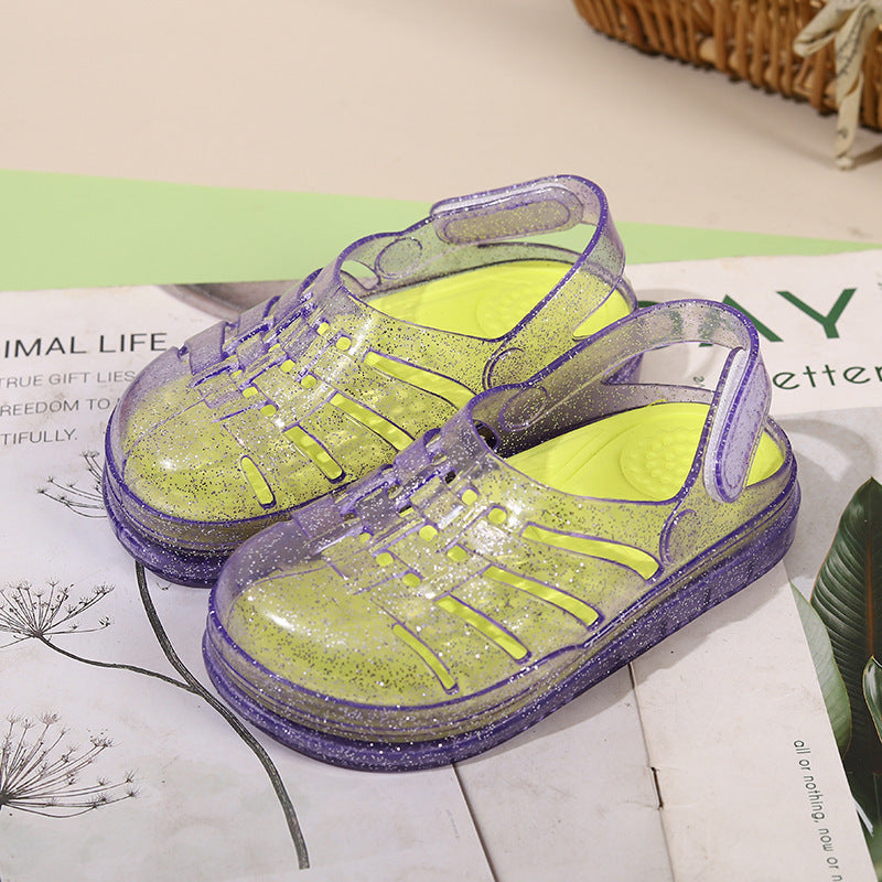 New eco-friendly crystal material eva clogs for boys and girls, jelly sandals and slippers, non-slip thick sole, comfortable wholesale
