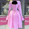 European and american women's clothing  summer new arrival: elegant round neck long sleeve tie-waist high waist a-line dress