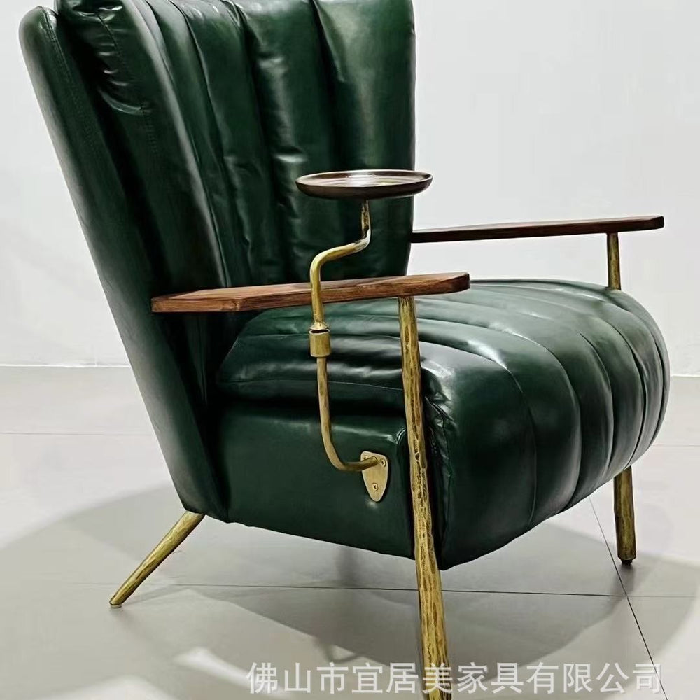 Casual chair first layer cowhide tea room owner chair medieval style oil wax leather single chair accessible luxuryretro double sofa chair