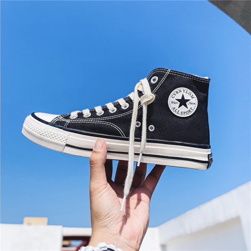 Dropshipping special: 1970s canvas high-top sneakers for men - glossy, retro korean style, versatile student shoes, trendy footwear for men