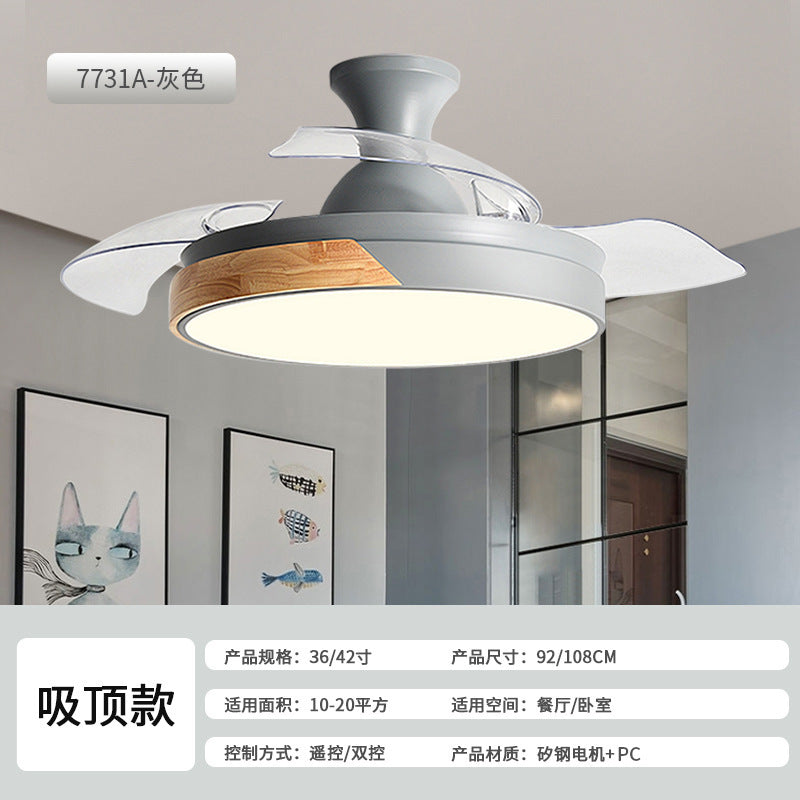 Macaron fan light full spectrum restaurant ceiling fan light Nordic log wind bedroom soft wind electric fan light Zhongshan lighting